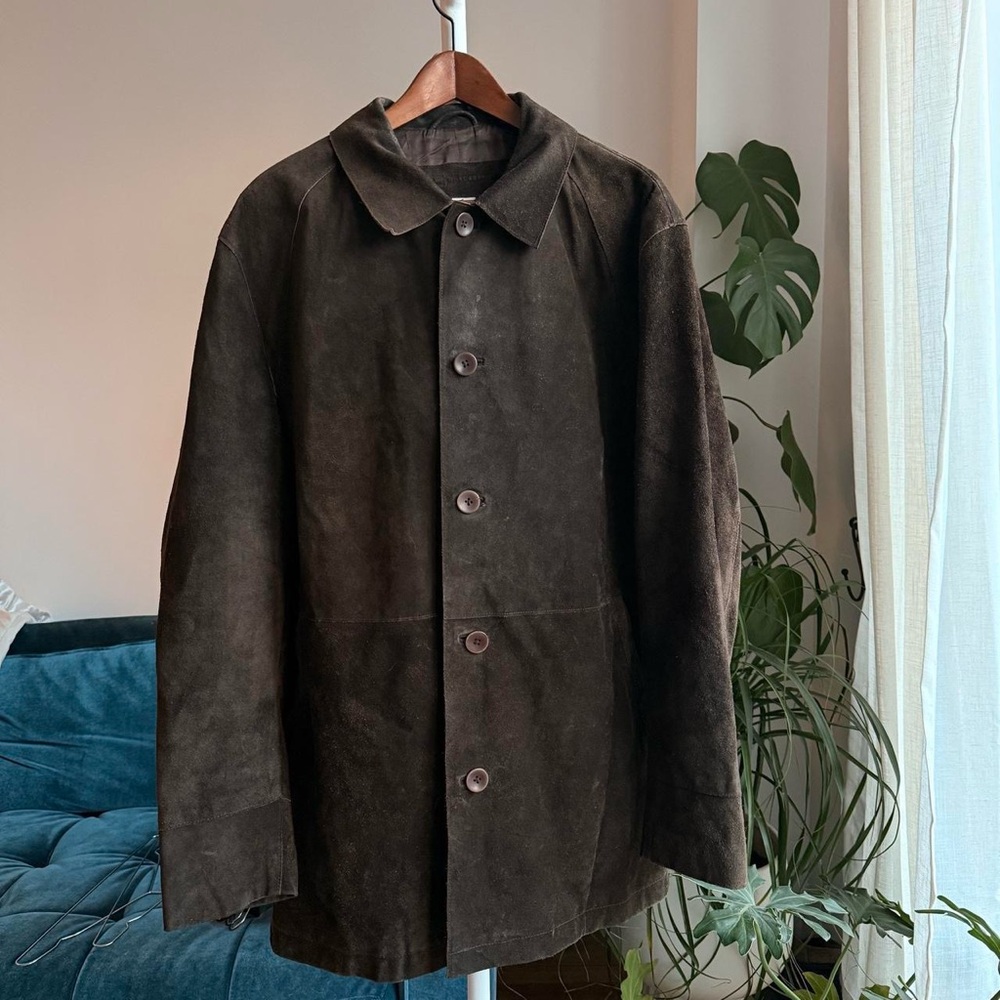 Vintage 90s Wilke Rodriguez Men’s Dark Brown Suede Leather Overcoat XL / US 44